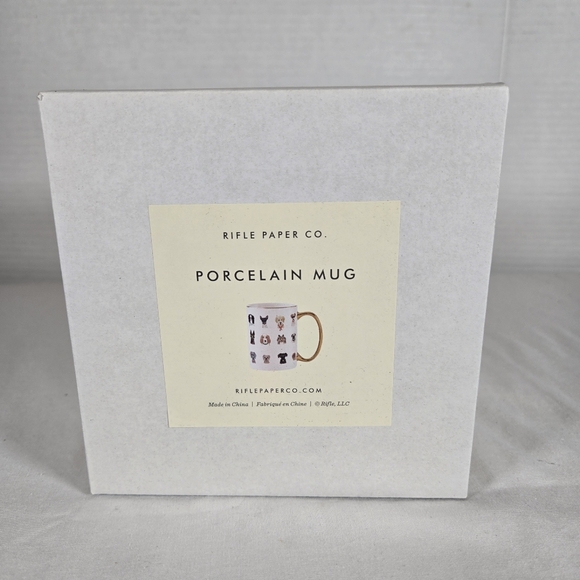 Rifle Paper Co. Porcelain Coffee Mug with Gold Handle and Dog Illustrations NIB - Picture 5 of 5